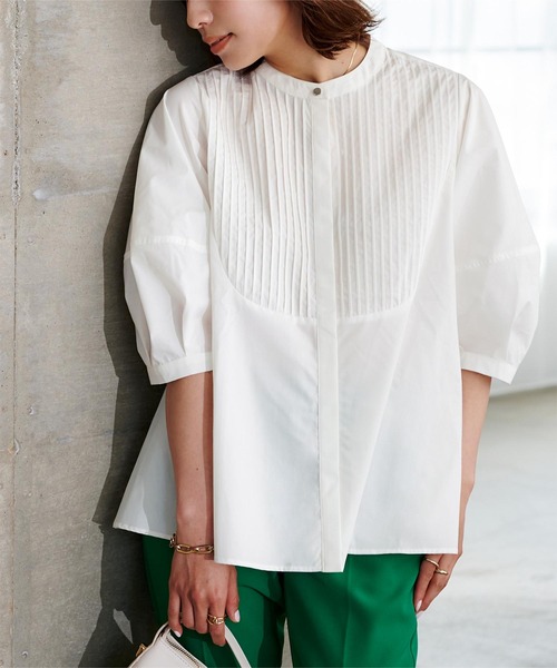 UR'S（ユアーズ）の「シルバー釦ピンタックランタンスリーブブラウス（シャツ/ブラウス・レディース・ホワイト/ブラック・S/M/L）」の8枚目の写真