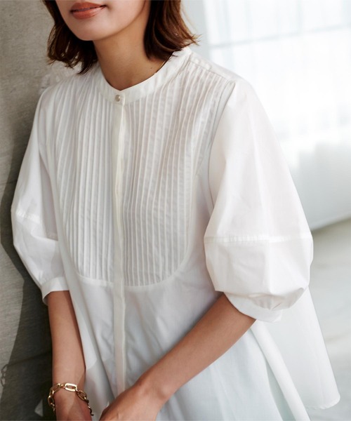 UR'S（ユアーズ）の「シルバー釦ピンタックランタンスリーブブラウス（シャツ/ブラウス・レディース・ホワイト/ブラック・S/M/L）」の12枚目の写真