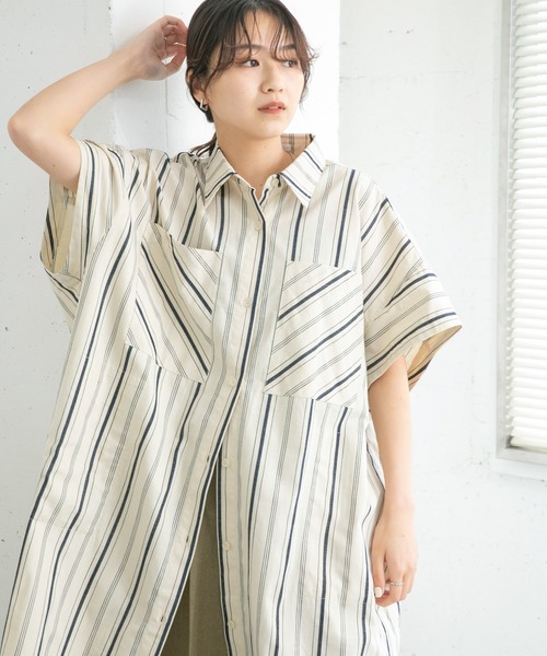 KBF（ケイビーエフ）の「BIGポケットストライプロングシャツ（シャツ 