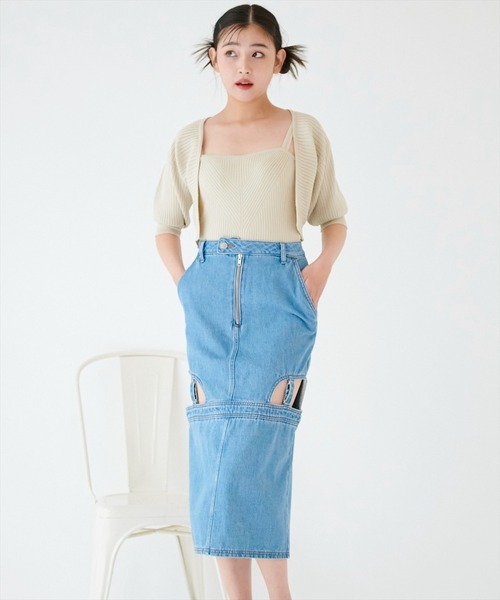 REDYAZEL（レディアゼル）の「デニムカットアウトタイトスカート（デニムスカート・レディース・ブルー/ネイビー・SMALL/MEDIUM）」の3枚目の写真