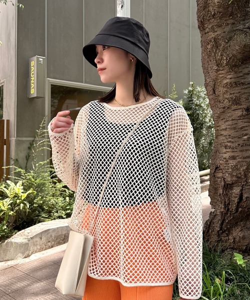 Eglly（エグリー）の「フィッシュネットTOPSET（Tシャツ/カットソー・レディース・ターコイズブルー/アイボリー/グリーン/ブラック・MEDIUM/LARGE）」の2枚目の写真