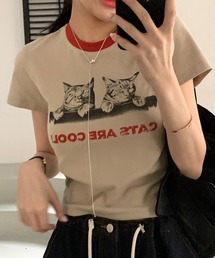 キャットグラフィッククロップドTEE