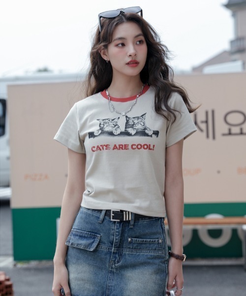 Vipoa(ヴィポア)の「キャットグラフィッククロップドTEE(Tシャツ/カットソー・レディース・ベージュ・FREE)」の10枚目の写真