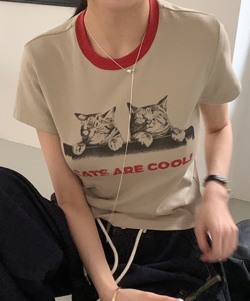 Vipoa(ヴィポア)の「キャットグラフィッククロップドTEE(Tシャツ/カットソー・レディース・ベージュ・FREE)」の14枚目の写真