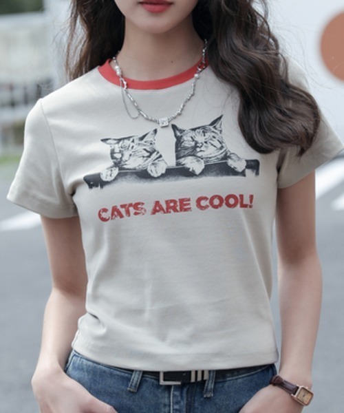 Vipoa(ヴィポア)の「キャットグラフィッククロップドTEE(Tシャツ/カットソー・レディース・ベージュ・FREE)」の16枚目の写真