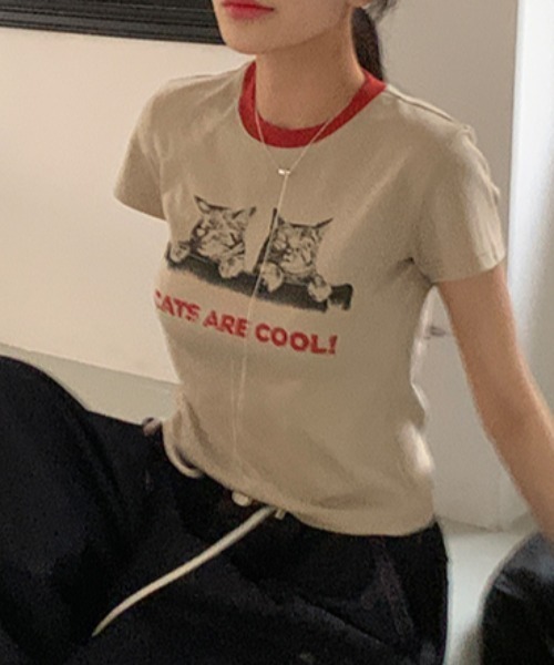 Vipoa(ヴィポア)の「キャットグラフィッククロップドTEE(Tシャツ/カットソー・レディース・ベージュ・FREE)」の15枚目の写真