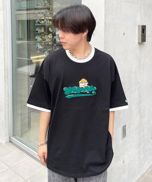 【フリーサイズ】masterkey ストライプ Tシャツ ネイビー/グリーン フリーサイズ】masterkey ストライプ Tシャツ ネイビー/グリーン