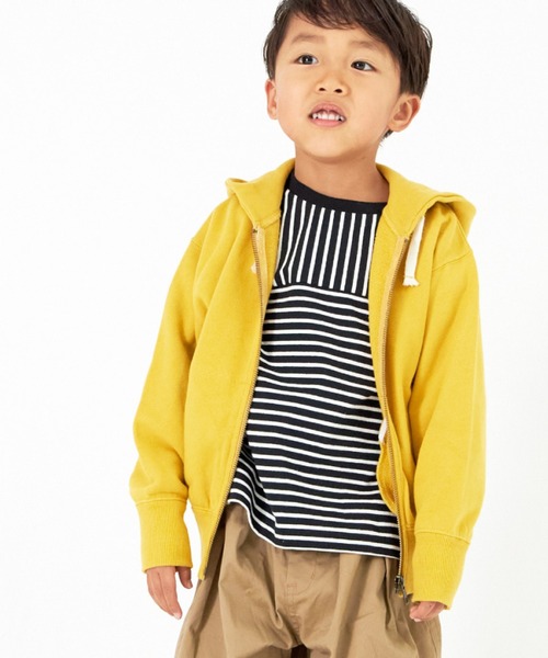 MAKE YOUR DAY（メイクユアデイ）の「ベーシック裏毛シップアップフーディ■80～140cm（パーカー・キッズ・マスタード/ネイビー/グレー・120/130/140/80/90/100/110）」の3枚目の写真