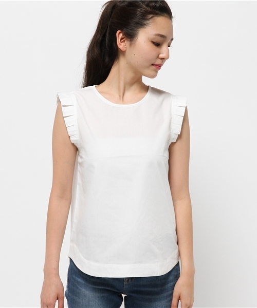 mystic（ミスティック）の「袖フリルノースリーブブラウス（シャツ/ブラウス・レディース・ブラック/グレー/オフホワイト/ブルー・ﾌﾘ-）」の8枚目の写真