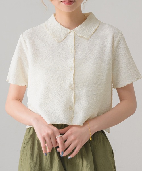 RETRO GIRL(レトロガール)の「襟ジャガードカットカーデ(カーディガン/ボレロ・レディース・ブラック/オフホワイト/ブルー/ピンク・FREE)」の2枚目の写真