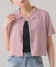 襟ジャガードカットカーデ