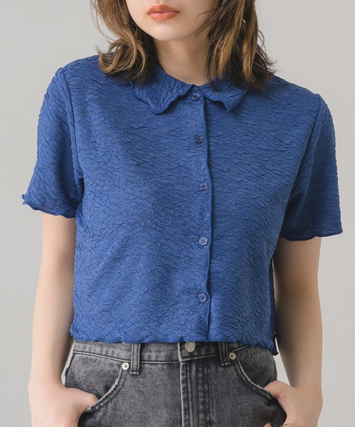 RETRO GIRL(レトロガール)の「襟ジャガードカットカーデ(カーディガン/ボレロ・レディース・ブラック/オフホワイト/ブルー/ピンク・FREE)」の4枚目の写真