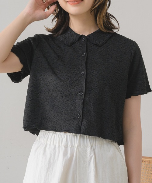 RETRO GIRL(レトロガール)の「襟ジャガードカットカーデ(カーディガン/ボレロ・レディース・ブラック/オフホワイト/ブルー/ピンク・FREE)」の3枚目の写真