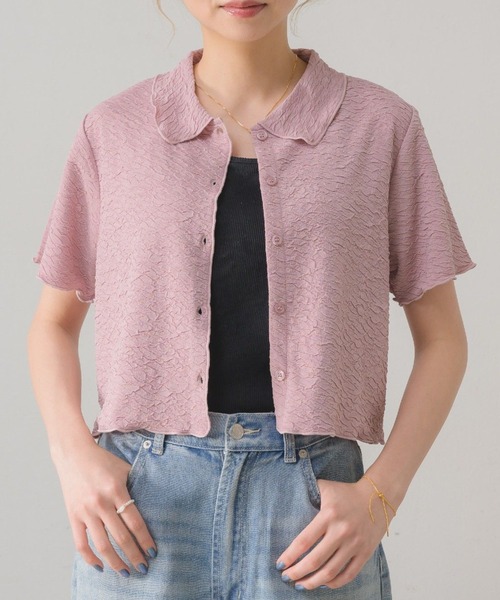 RETRO GIRL(レトロガール)の「襟ジャガードカットカーデ(カーディガン/ボレロ・レディース・ブラック/オフホワイト/ブルー/ピンク・FREE)」の5枚目の写真