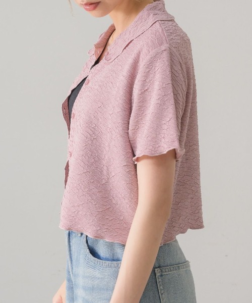 RETRO GIRL(レトロガール)の「襟ジャガードカットカーデ(カーディガン/ボレロ・レディース・ブラック/オフホワイト/ブルー/ピンク・FREE)」の6枚目の写真