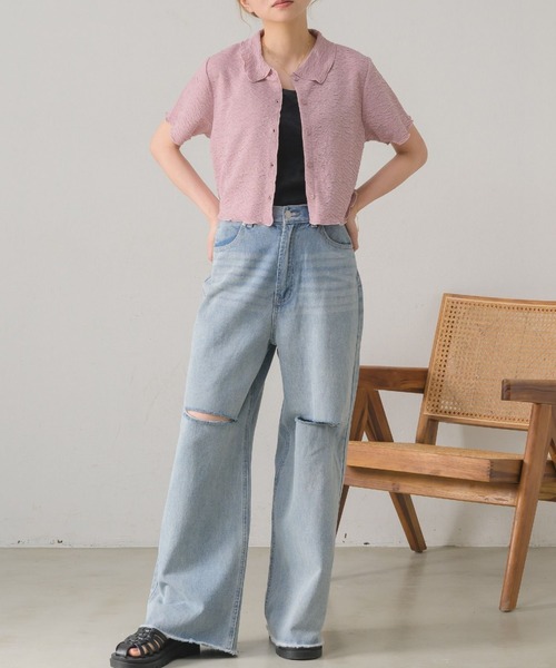 RETRO GIRL(レトロガール)の「襟ジャガードカットカーデ(カーディガン/ボレロ・レディース・ブラック/オフホワイト/ブルー/ピンク・FREE)」の8枚目の写真