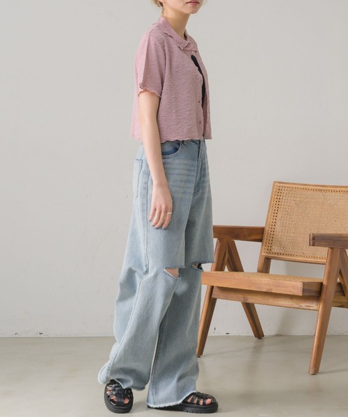 RETRO GIRL(レトロガール)の「襟ジャガードカットカーデ(カーディガン/ボレロ・レディース・ブラック/オフホワイト/ブルー/ピンク・FREE)」の10枚目の写真