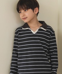 pairmanon（ペアマノン）の「ボーダー リブ スキッパー ポロトップス（Tシャツ/カットソー・キッズ）」