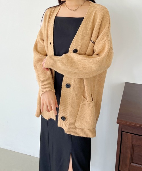 CLEA（クレア）の「ワンポイント刺繍BIGニットカーディガン（カーディガン/ボレロ・レディース・ブラック/ベージュ/ネイビー/グレー・FREE）」の19枚目の写真
