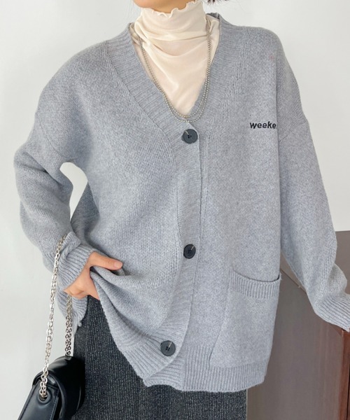 CLEA（クレア）の「ワンポイント刺繍BIGニットカーディガン（カーディガン/ボレロ・レディース・ブラック/ベージュ/ネイビー/グレー・FREE）」の10枚目の写真
