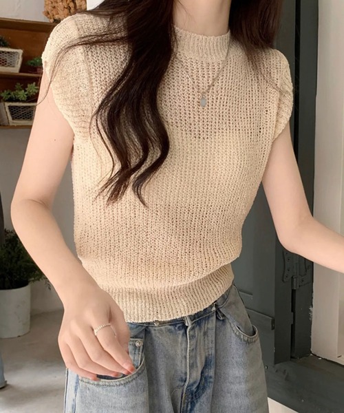 SHEENA(シーナ)の「フレンチスリーブニットトップス(Tシャツ/カットソー・レディース・オフホワイト/グレー/ブラック/ライトカーキ/ベージュ・M)」の13枚目の写真