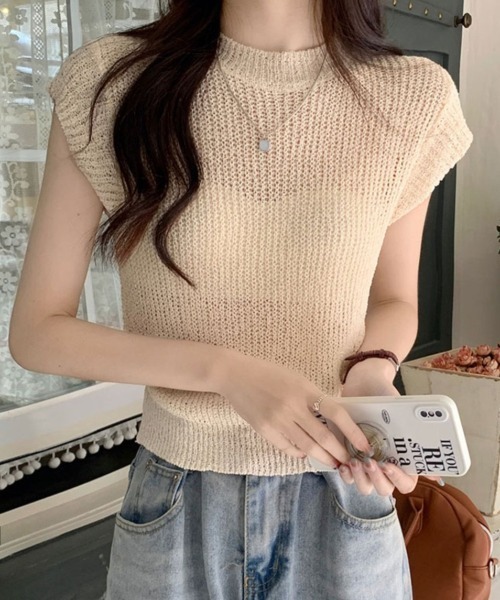 SHEENA(シーナ)の「フレンチスリーブニットトップス(Tシャツ/カットソー・レディース・オフホワイト/グレー/ブラック/ライトカーキ/ベージュ・M)」の14枚目の写真