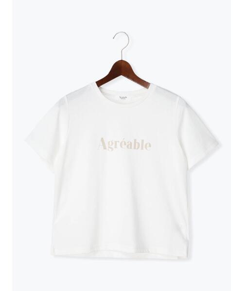 Te chichi TERRASSE（テチチテラス）の「フロッキープリントTシャツ（Tシャツ/カットソー・レディース・モカ/チャコールグレー/オフホワイト・F）」の2枚目の写真