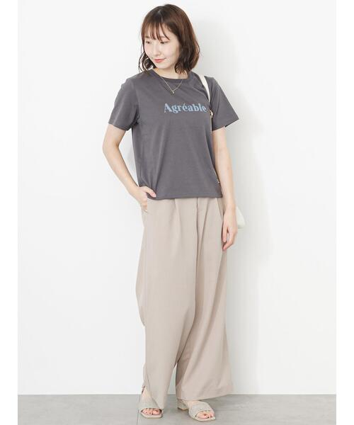 Te chichi TERRASSE（テチチテラス）の「フロッキープリントTシャツ（Tシャツ/カットソー・レディース・モカ/チャコールグレー/オフホワイト・F）」の7枚目の写真