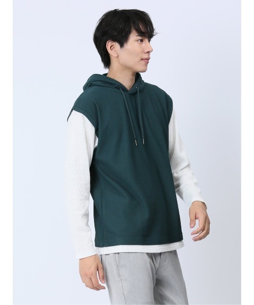 TAKA-Q（タカキュー）の「タカキュー さまになる フェイクレイヤード 長袖プルパーカー（パーカー・メンズ・ブラウン/グリーン・X-LARGE/LARGE/MEDIUM）」の12枚目の写真