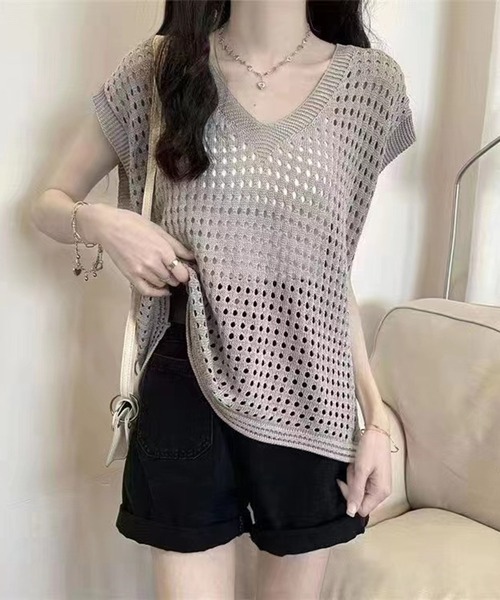 Silly(シリー)の「【大人かわいいアイテム♪】フレンチスリーブニットプルオーバー(ニット/セーター・レディース・ベージュ/ホワイト/ブラウン/ブラック/グレー・FREE)」の11枚目の写真