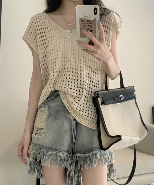Silly(シリー)の「【大人かわいいアイテム♪】フレンチスリーブニットプルオーバー(ニット/セーター・レディース・ベージュ/ホワイト/ブラウン/ブラック/グレー・FREE)」の17枚目の写真