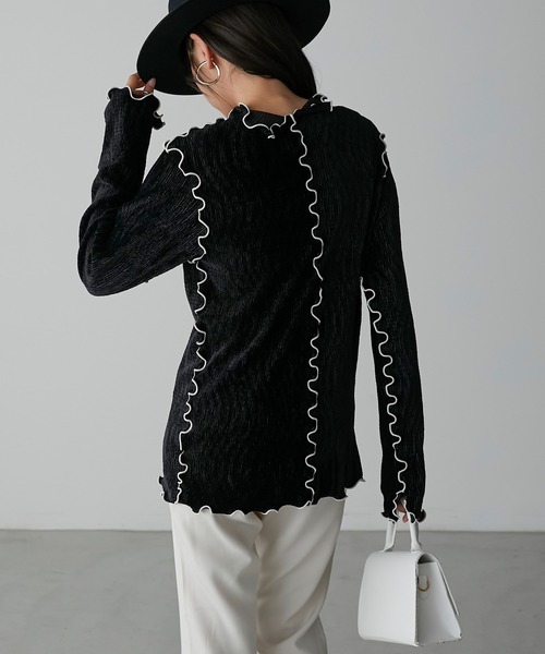 Anss.me(アンスミー)の「【Anss.me】ワッシャーベロアメロー配色プルオーバー(Tシャツ/カットソー・レディース・モカ/グレー/ブラック/アイボリー・FREE)」の16枚目の写真