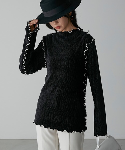 Anss.me(アンスミー)の「【Anss.me】ワッシャーベロアメロー配色プルオーバー(Tシャツ/カットソー・レディース・モカ/グレー/ブラック/アイボリー・FREE)」の17枚目の写真