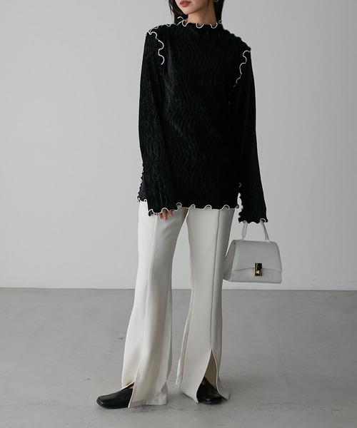 Anss.me(アンスミー)の「【Anss.me】ワッシャーベロアメロー配色プルオーバー(Tシャツ/カットソー・レディース・モカ/グレー/ブラック/アイボリー・FREE)」の18枚目の写真