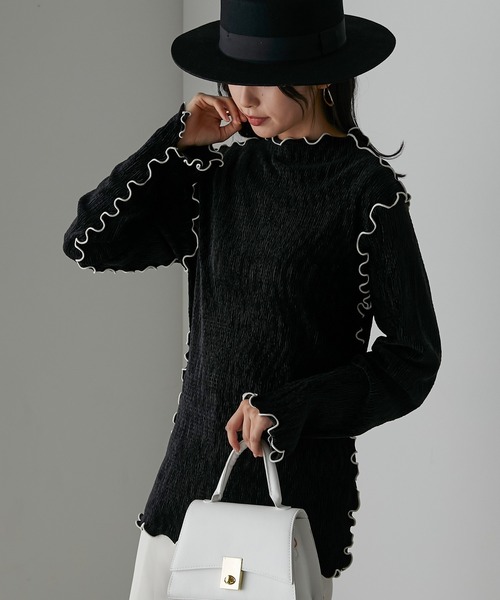 Anss.me(アンスミー)の「【Anss.me】ワッシャーベロアメロー配色プルオーバー(Tシャツ/カットソー・レディース・モカ/グレー/ブラック/アイボリー・FREE)」の21枚目の写真