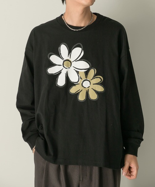 SENSE OF PLACE by URBAN RESEARCH（センスオブプレイスバイアーバンリサーチ）の「ポップアートフラワープリントロングTシャツ A（Tシャツ/カットソー・メンズ・ホワイト/オートミール/ブラック・MEDIUM/LARGE）」の9枚目の写真