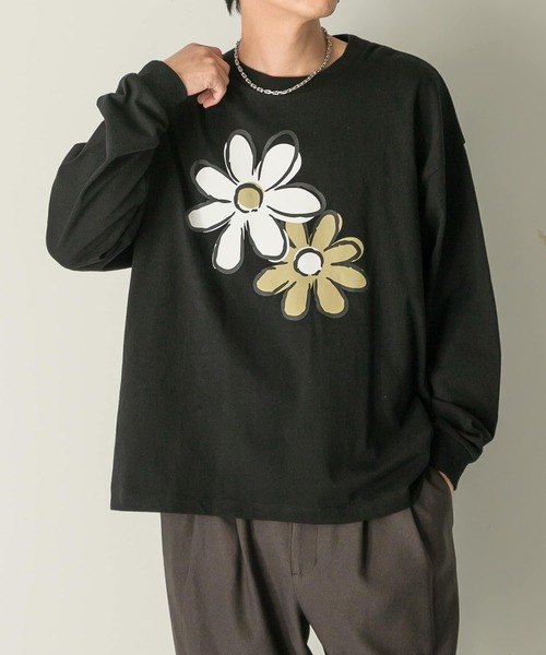 SENSE OF PLACE by URBAN RESEARCH（センスオブプレイスバイアーバンリサーチ）の「ポップアートフラワープリントロングTシャツ A（Tシャツ/カットソー・メンズ・ホワイト/オートミール/ブラック・MEDIUM/LARGE）」の10枚目の写真
