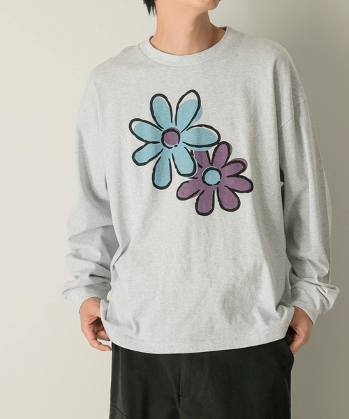 TUNIC 長袖シャツ・ロングボトムセット フラワープリント ピンク系 Silver flower denim tunic – POPPY