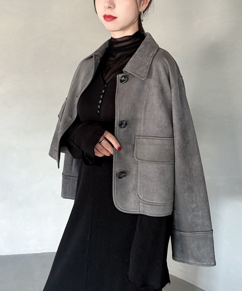 grove（グローブ）の「◆カジュアルにもフェミニンにも着こなせる♪マシュマロタッチジャケット（ブルゾン・レディース・グレー系その他/ブルー/アイボリー・02/01）」の3枚目の写真