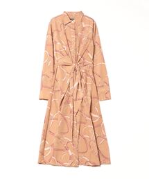 RALPH LAUREN ベルティング プリント ツイル シャツドレス ベルティングプリント クレープ ミディ ドレス