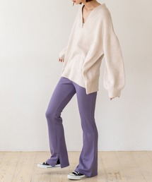 裏起毛 サイドスリット セミフレアリブレギンスパンツ