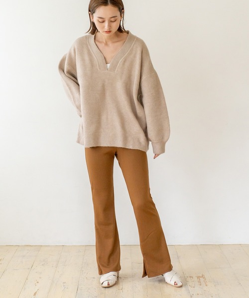 VitaFelice（ヴィータフェリーチェ）の「裏起毛 サイドスリット セミフレアリブレギンスパンツ（その他パンツ・レディース・ブルー系/ブラック/キャメル/ベージュ・FREE）」の22枚目の写真