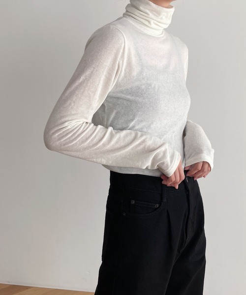 CANAL JEAN（キャナルジーン）の「El mar　シアーハイネックロングTシャツ（Tシャツ/カットソー・レディース・ブラック/チャコールグレー/アイボリー・ONE SIZE）」の4枚目の写真