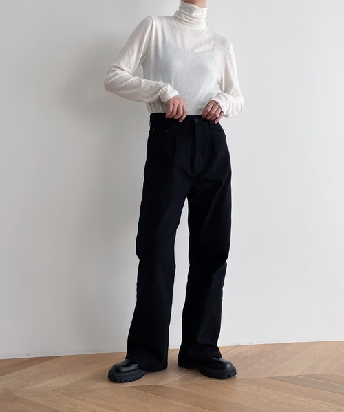 CANAL JEAN（キャナルジーン）の「El mar　シアーハイネックロングTシャツ（Tシャツ/カットソー・レディース・ブラック/チャコールグレー/アイボリー・ONE SIZE）」の6枚目の写真