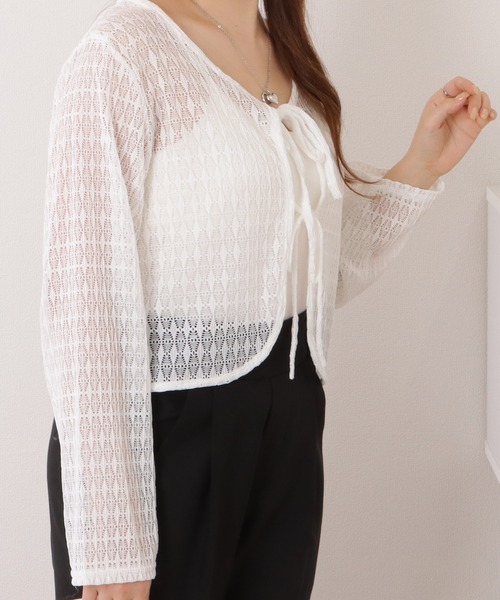 Lace Ladies(レースレディース)の「レース編みコンパクトリボンカーディガン(カーディガン/ボレロ・レディース・グリーン/アイボリー/ピンク/ホワイト・FREE)」の7枚目の写真