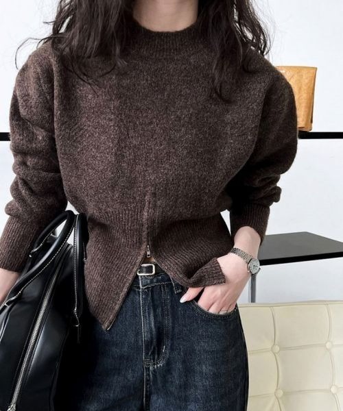 AMELY（エミリー）の「ハーフジップニット（ニット/セーター・レディース・ブラック/グレー/ベージュ/ブラウン・フリー）」の3枚目の写真