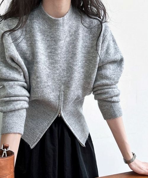 AMELY（エミリー）の「ハーフジップニット（ニット/セーター・レディース・ブラック/グレー/ベージュ/ブラウン・フリー）」の5枚目の写真