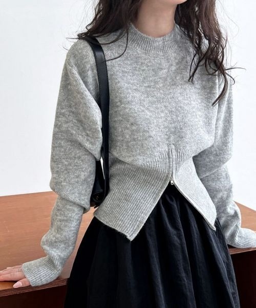 AMELY（エミリー）の「ハーフジップニット（ニット/セーター・レディース・ブラック/グレー/ベージュ/ブラウン・フリー）」の7枚目の写真