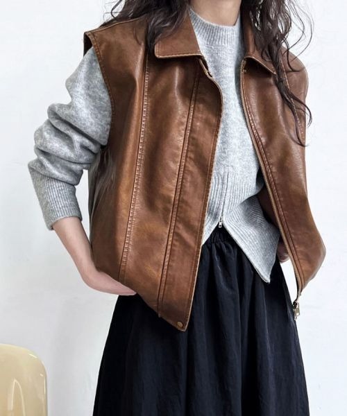 AMELY（エミリー）の「ハーフジップニット（ニット/セーター・レディース・ブラック/グレー/ベージュ/ブラウン・フリー）」の8枚目の写真