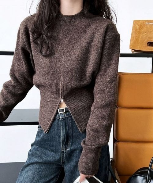 AMELY（エミリー）の「ハーフジップニット（ニット/セーター・レディース・ブラック/グレー/ベージュ/ブラウン・フリー）」の9枚目の写真